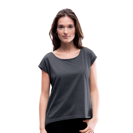 Customizable Women's Roll Cuff T-Shirt add your own photos, images, designs, quotes, texts and more - navy heather