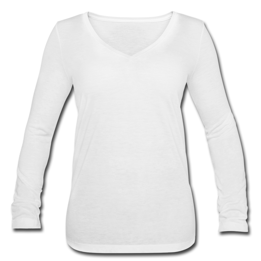 Customizable Women’s Long Sleeve  V-Neck Flowy Tee add your own photos, images, designs, quotes, texts and more - white