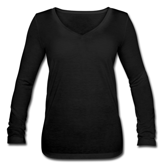 Customizable Women’s Long Sleeve  V-Neck Flowy Tee add your own photos, images, designs, quotes, texts and more - black