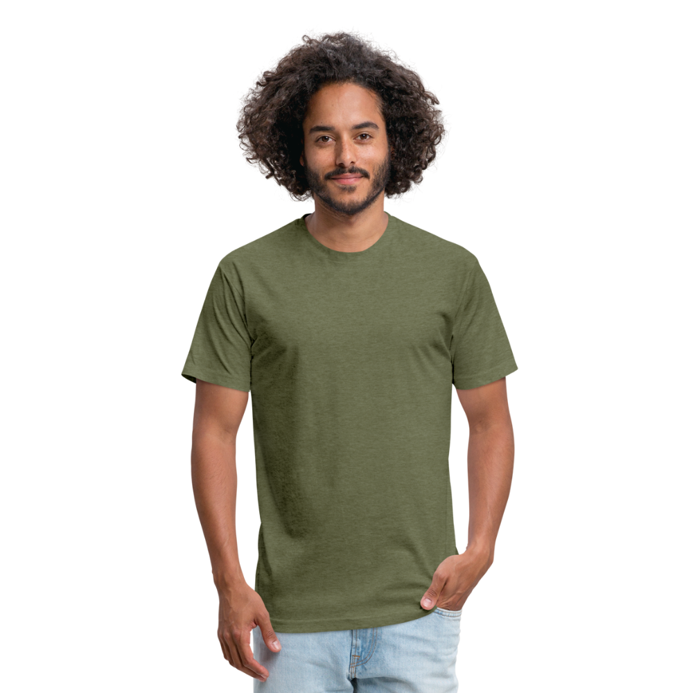 Customizable Fitted Cotton/Poly T-Shirt by Next Level add your own photos, images, designs, quotes, texts and more - heather military green