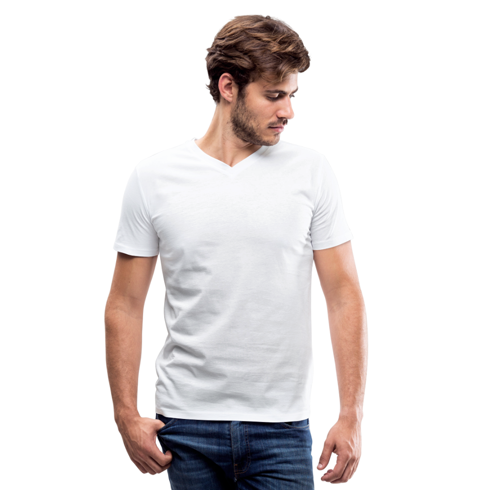 Customizable Men's V-Neck T-Shirt add your own photos, images, designs, quotes, texts and more - white