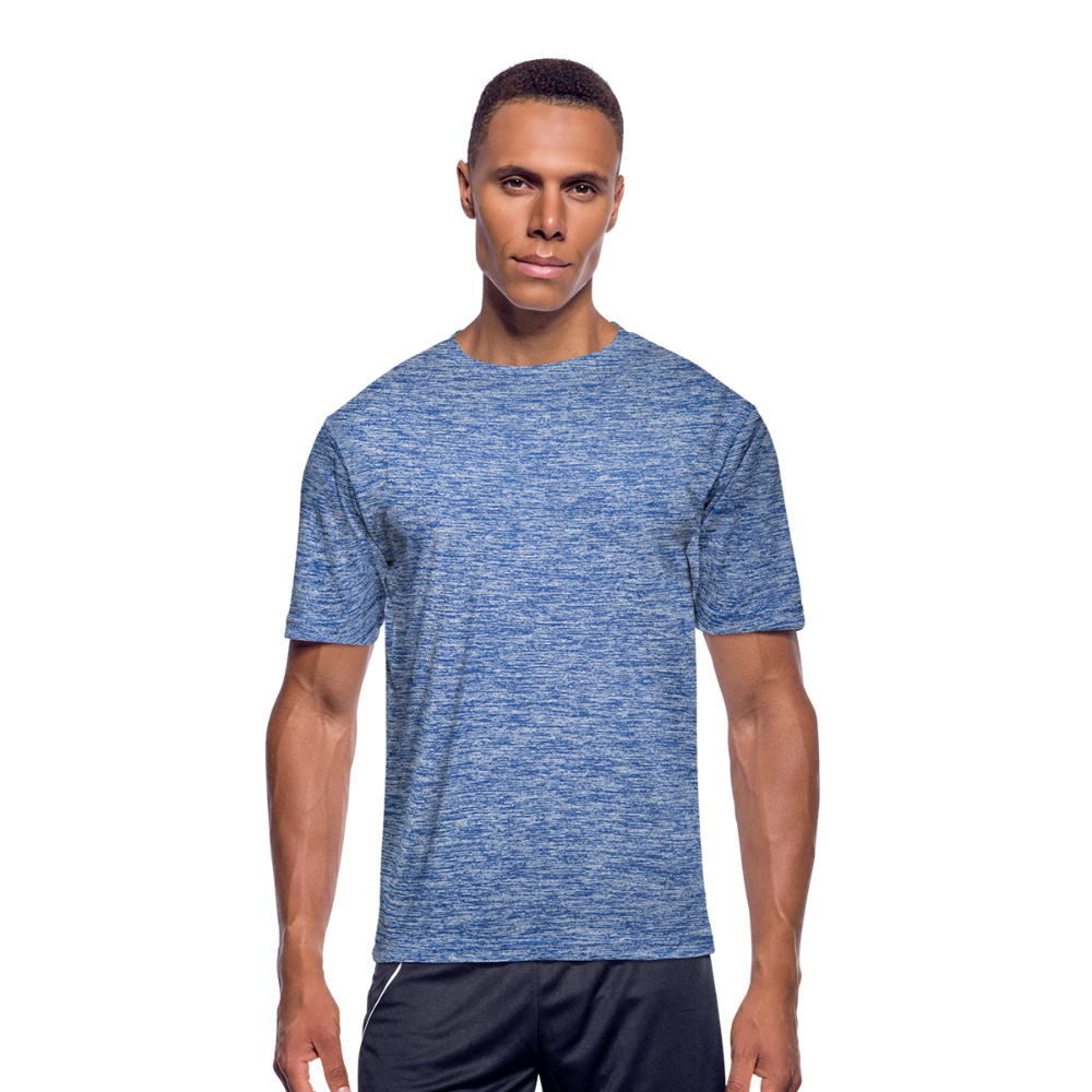 Customizable Men’s Moisture Wicking Performance T-Shirt add your own photos, images, designs, quotes, texts and more - heather blue