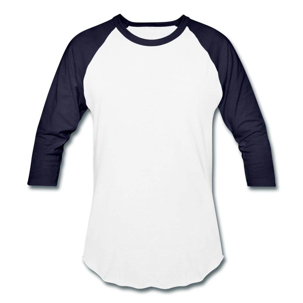 Customizable Baseball T-Shirt add your own photos, images, designs, quotes, texts and more - white/navy