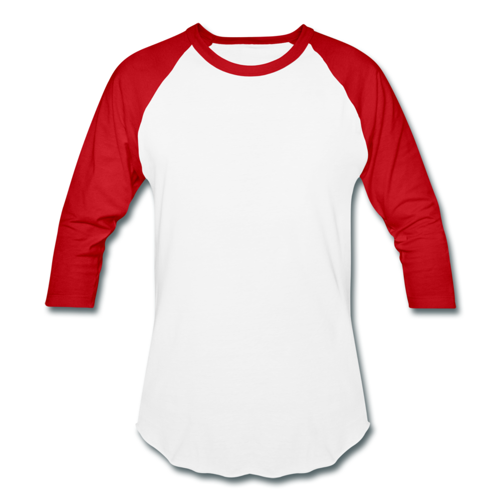 Customizable Baseball T-Shirt add your own photos, images, designs, quotes, texts and more - white/red