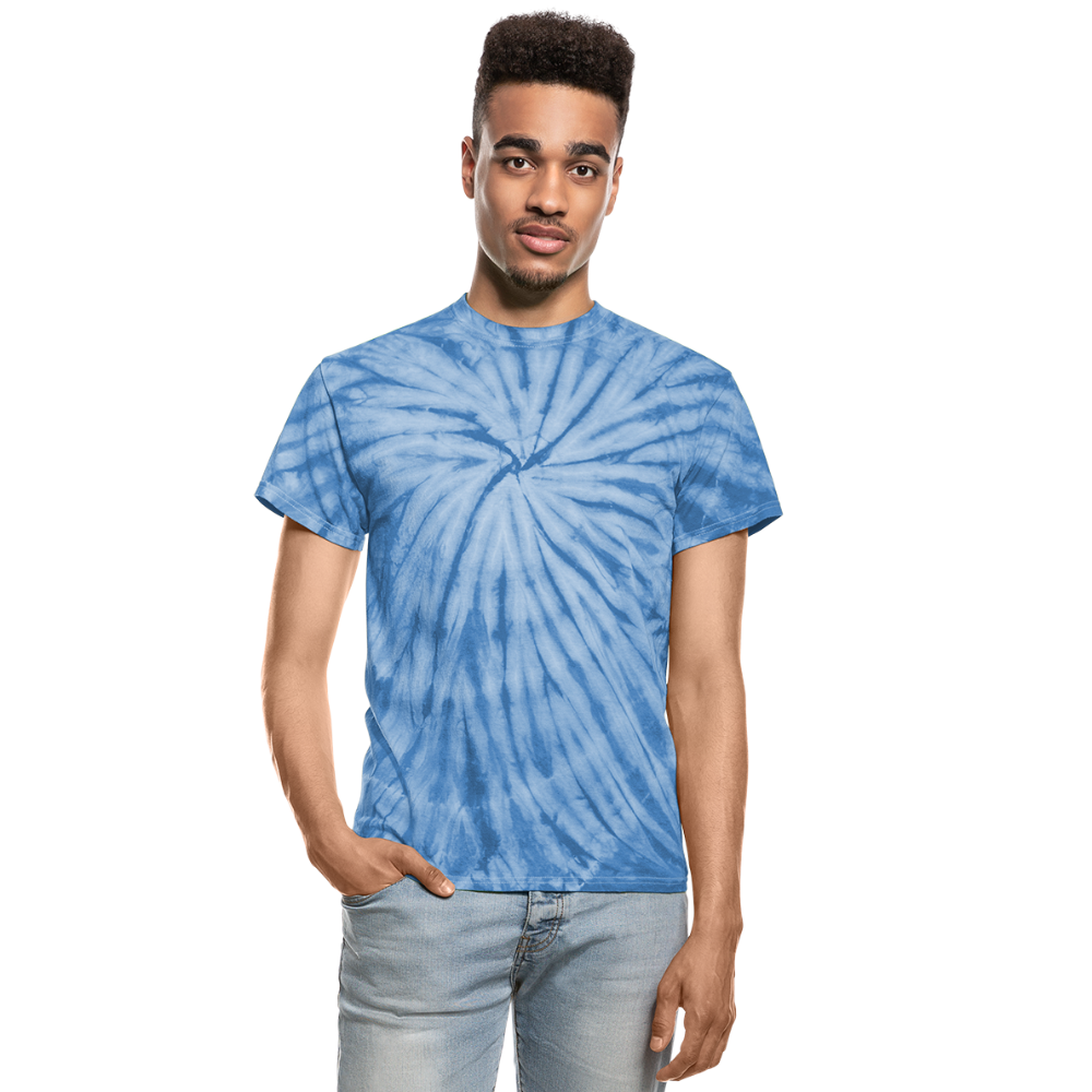 Customizable Unisex Tie Dye T-Shirt add your own photos, images, designs, quotes, texts and more - spider baby blue