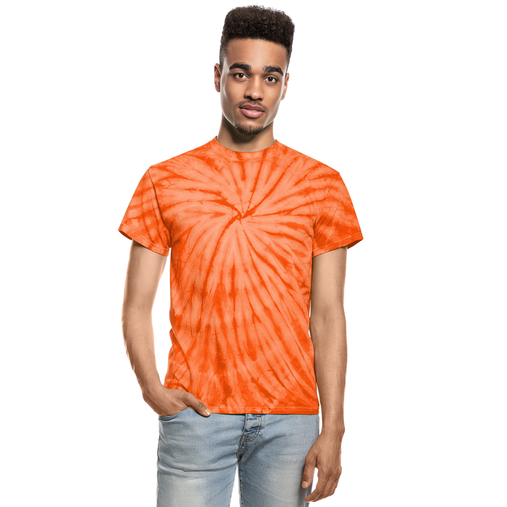 Customizable Unisex Tie Dye T-Shirt add your own photos, images, designs, quotes, texts and more - spider orange