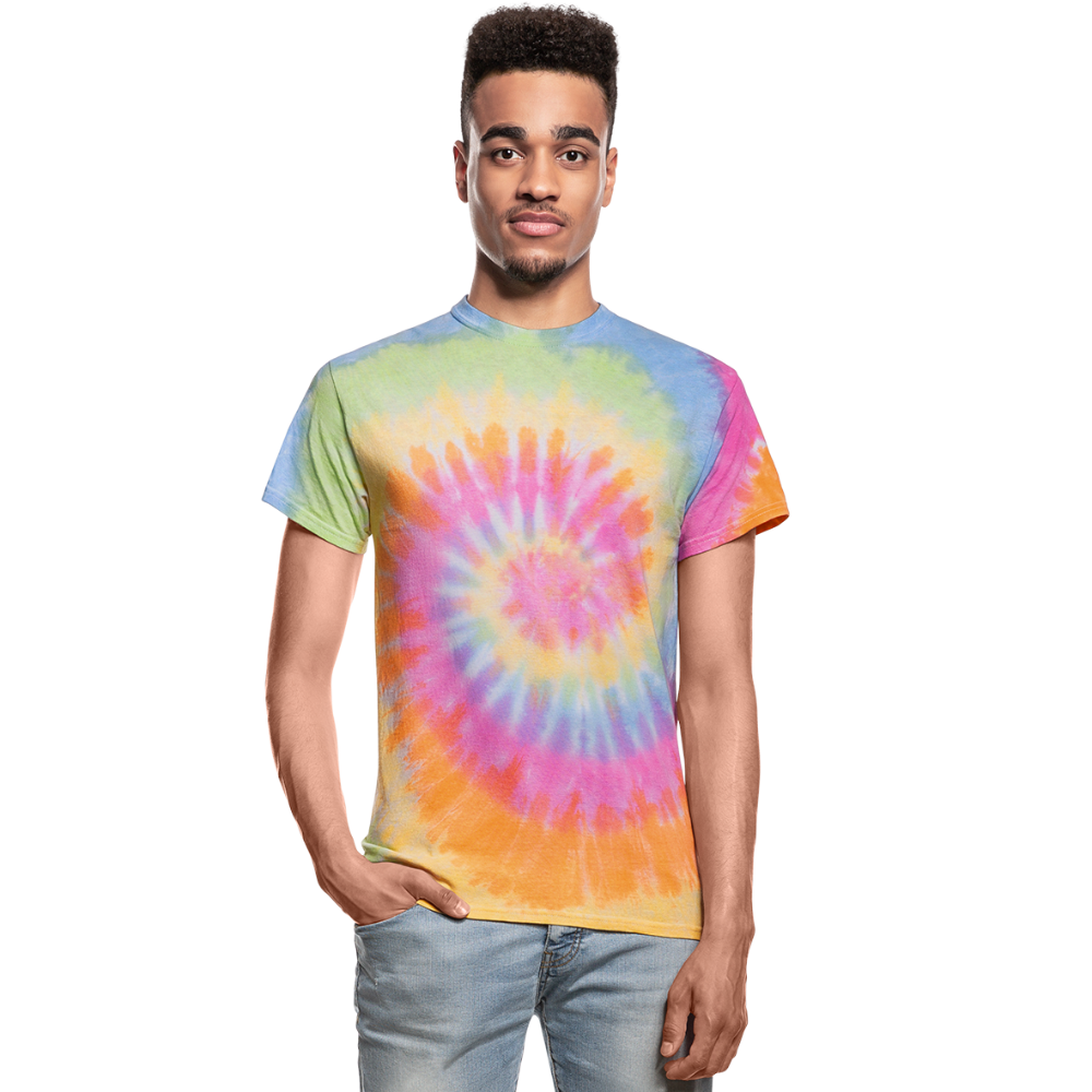Customizable Unisex Tie Dye T-Shirt add your own photos, images, designs, quotes, texts and more - rainbow