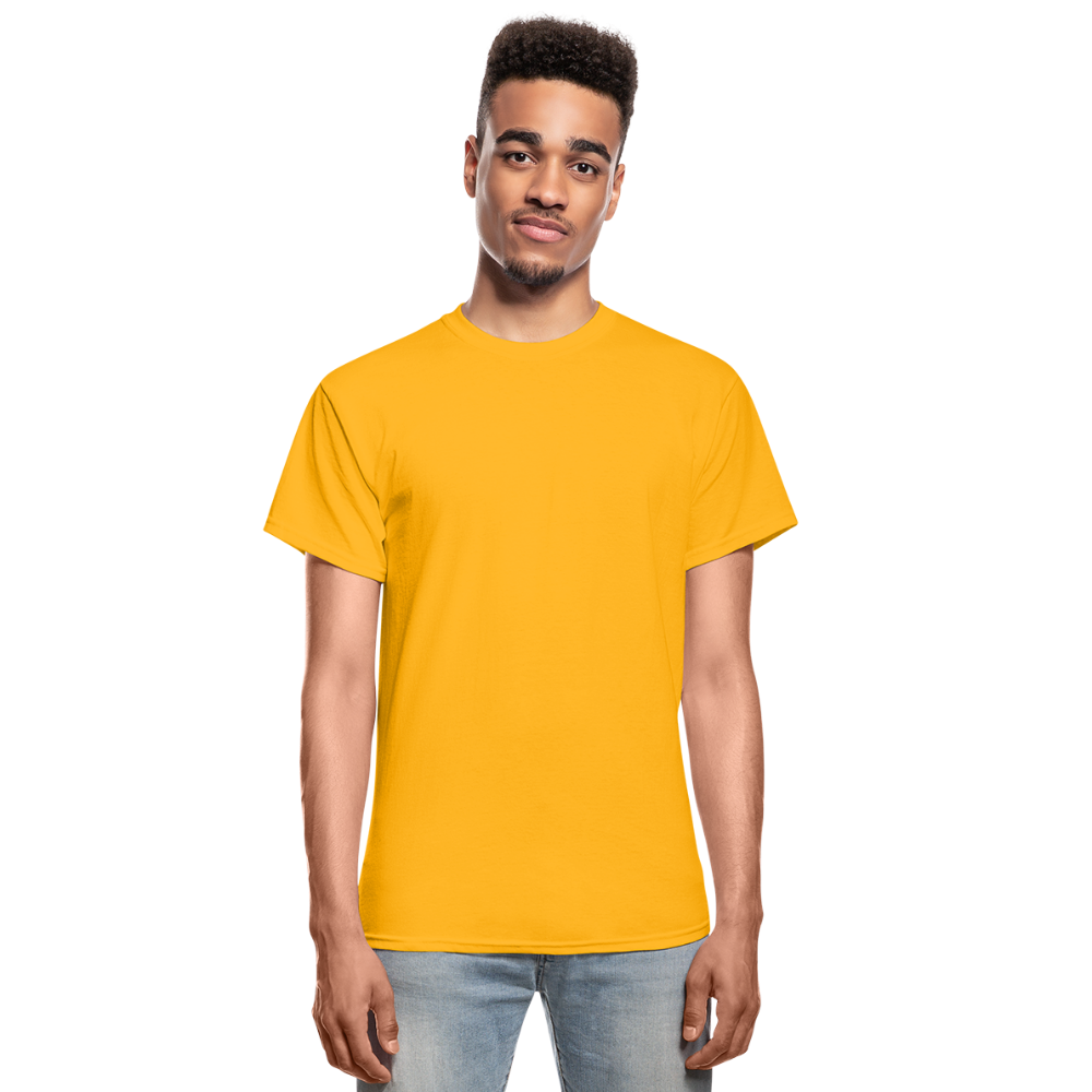 Customizable Gildan Ultra Cotton Adult T-Shirt add your own photos, images, designs, quotes, texts and more - gold