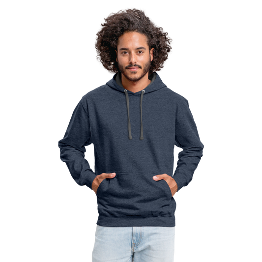 Customizable Unisex Contrast Hoodie add your own photos, images, designs, quotes, texts and more - indigo heather/asphalt