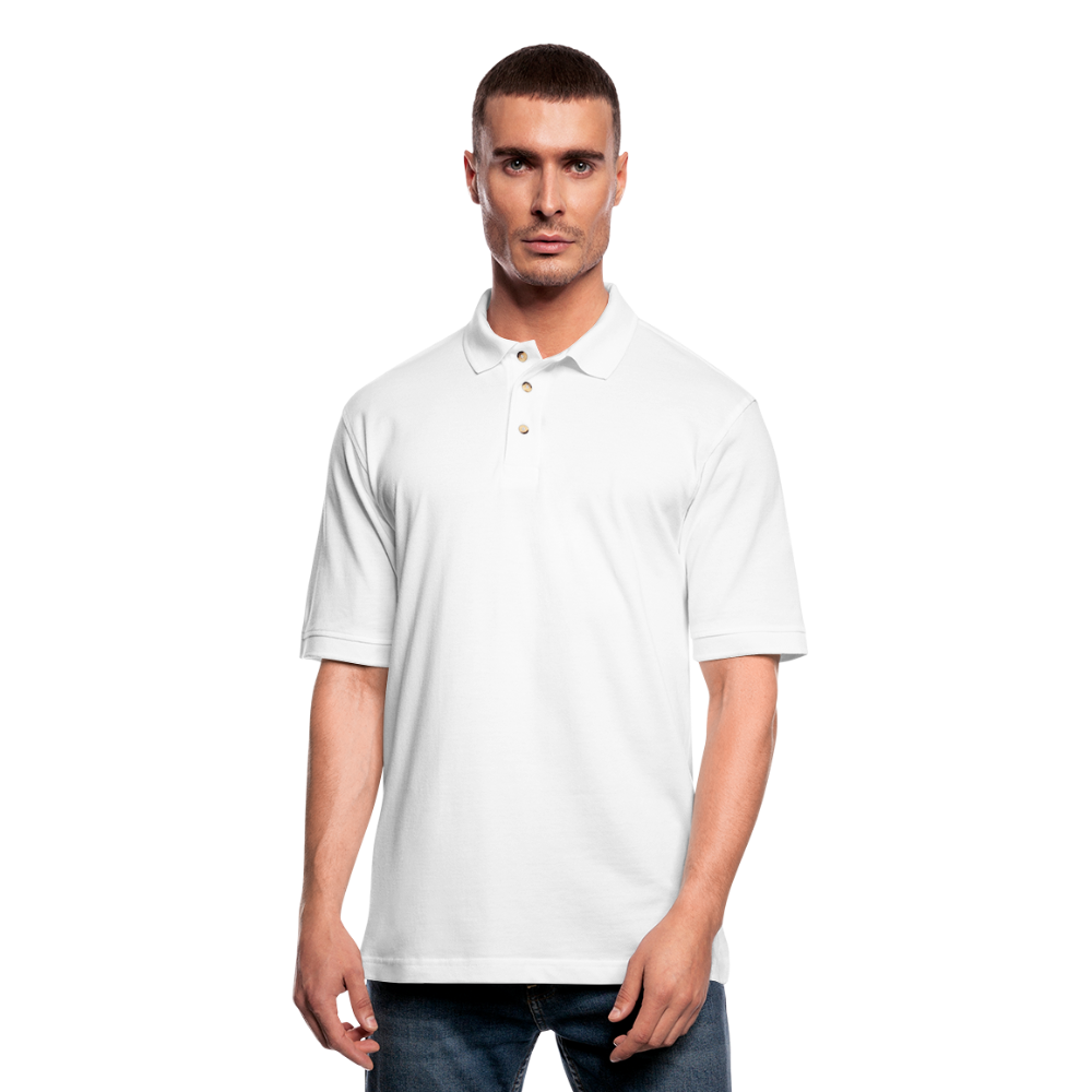 Customizable Men's Pique Polo Shirt add your own photos, images, designs, quotes, texts and more - white