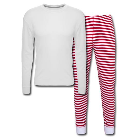 Customizable Unisex Pajama Set add your own photos, images, designs, quotes, texts and more - white/red stripe