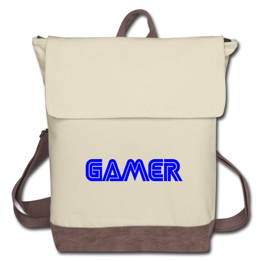 Gamer Word Text Art Canvas Backpack - ivory/brown