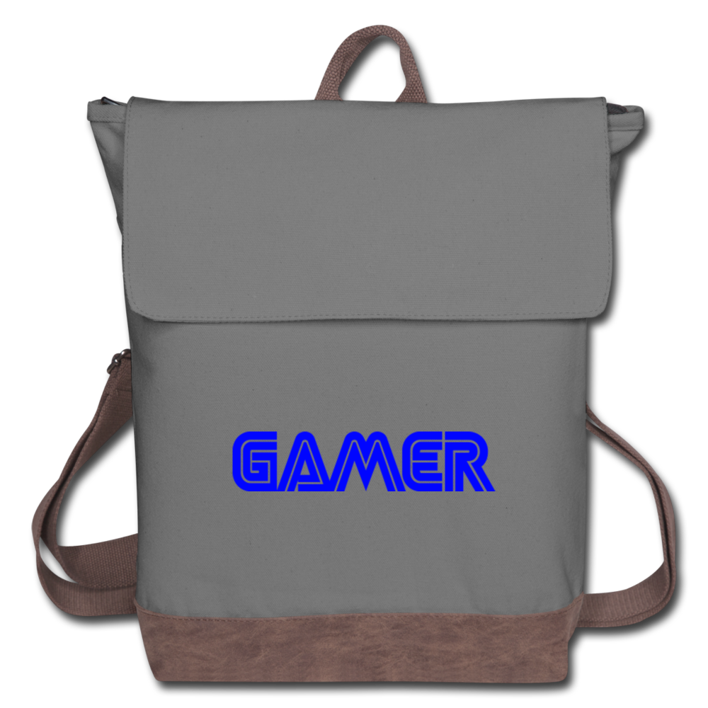 Gamer Word Text Art Canvas Backpack - gray/brown