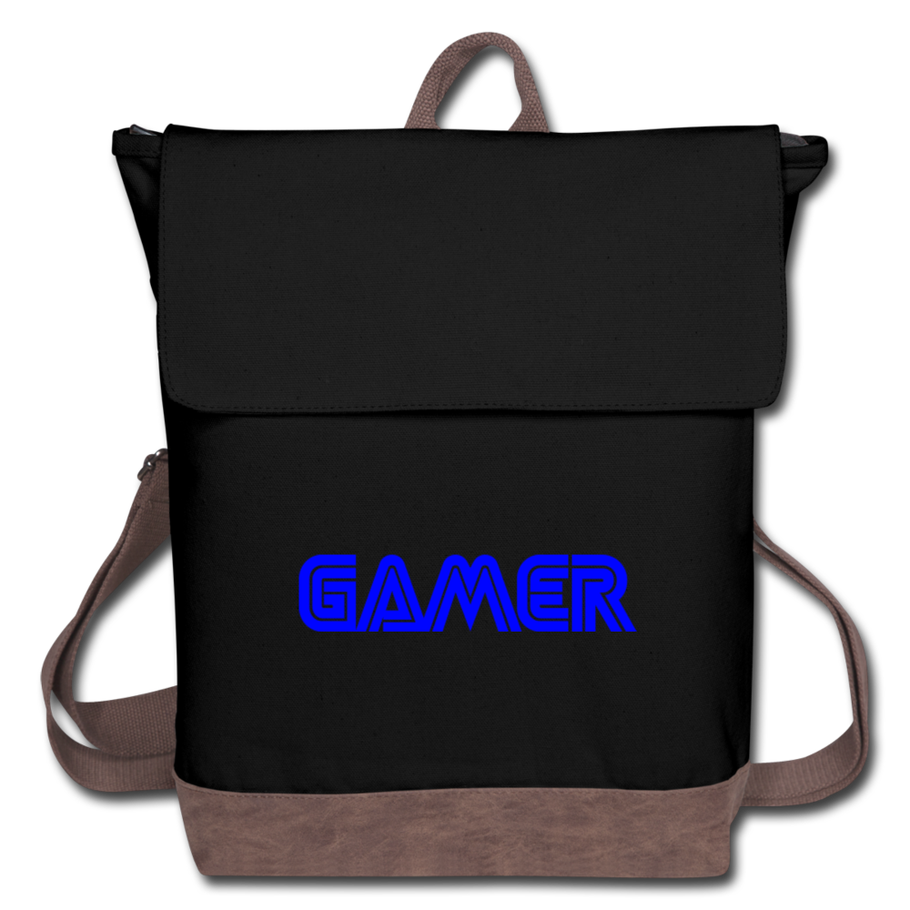 Gamer Word Text Art Canvas Backpack - black/brown