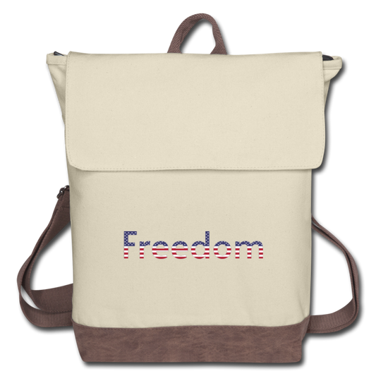 Freedom Patriotic Word Art Canvas Backpack - ivory/brown