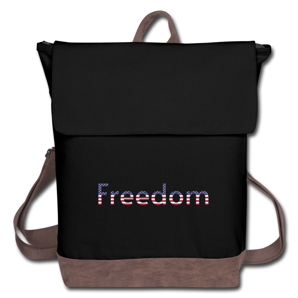 Freedom Patriotic Word Art Canvas Backpack - black/brown