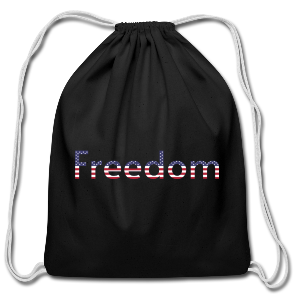 Freedom Patriotic Word Art Cotton Drawstring Bag - black