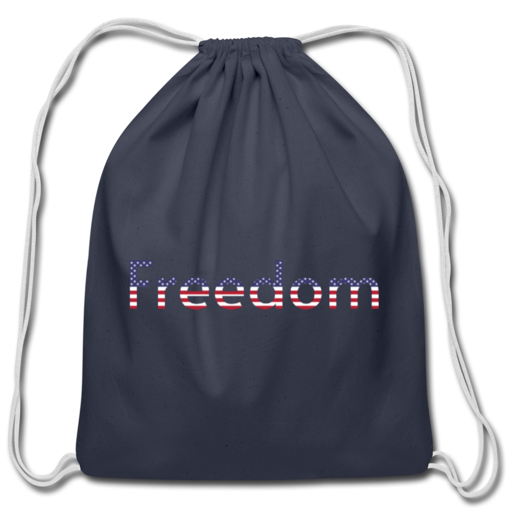 Freedom Patriotic Word Art Cotton Drawstring Bag - navy