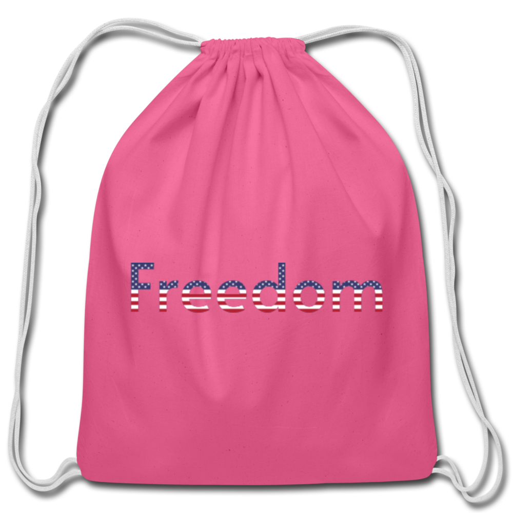 Freedom Patriotic Word Art Cotton Drawstring Bag - pink