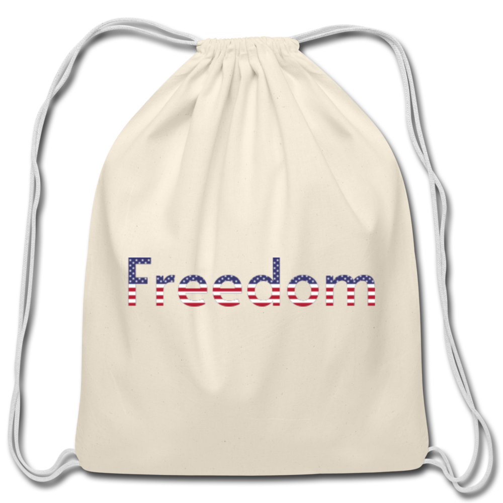 Freedom Patriotic Word Art Cotton Drawstring Bag - natural