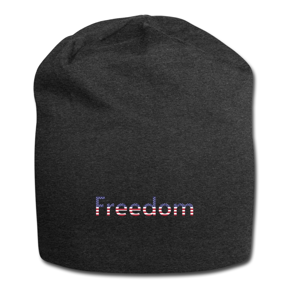 Freedom Patriotic Word Art Jersey Beanie - charcoal gray