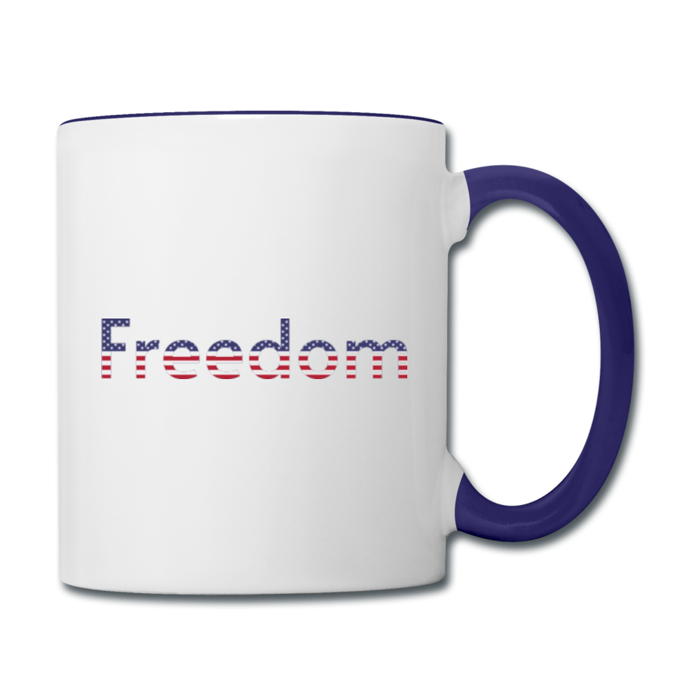 Freedom Patriotic Word Art Contrast Coffee Mug - white/cobalt blue
