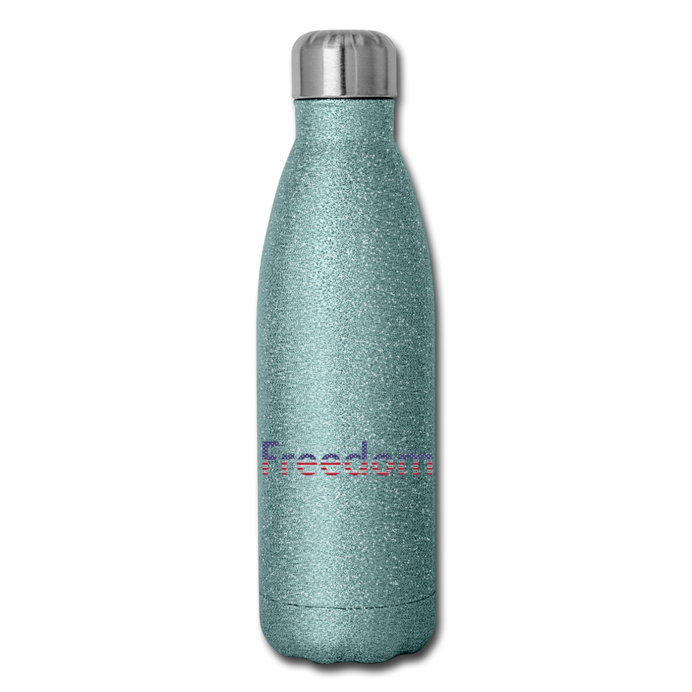 Freedom Patriotic Word Art Insulated Stainless Steel Water Bottle - turquoise glitter