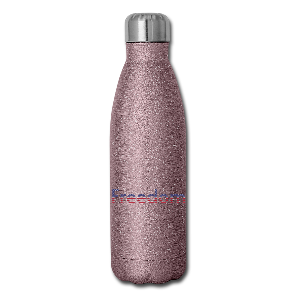 Freedom Patriotic Word Art Insulated Stainless Steel Water Bottle - pink glitter