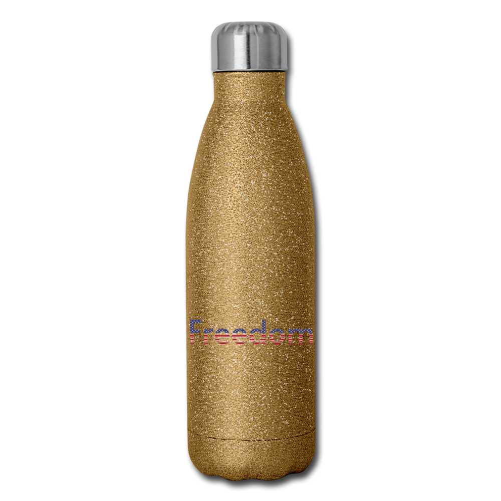 Freedom Patriotic Word Art Insulated Stainless Steel Water Bottle - gold glitter