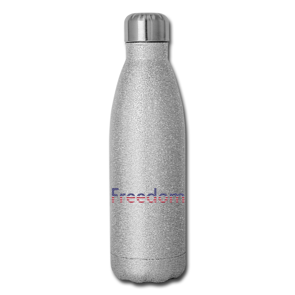 Freedom Patriotic Word Art Insulated Stainless Steel Water Bottle - silver glitter