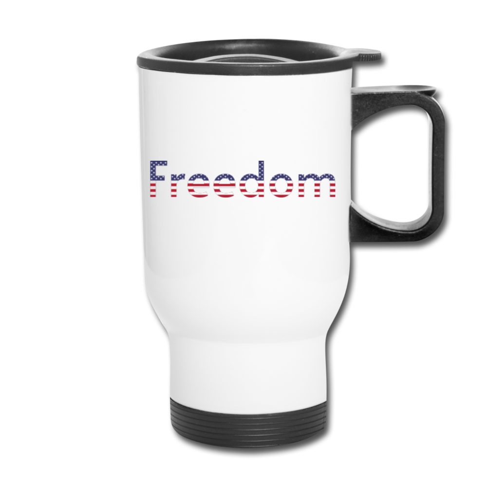 Freedom Patriotic Word Art Travel Mug - white