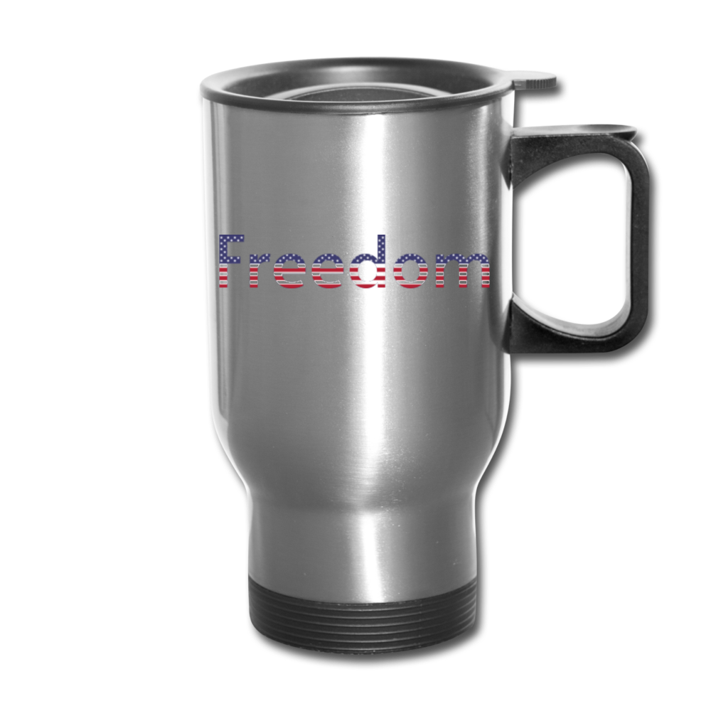 Freedom Patriotic Word Art Travel Mug - silver