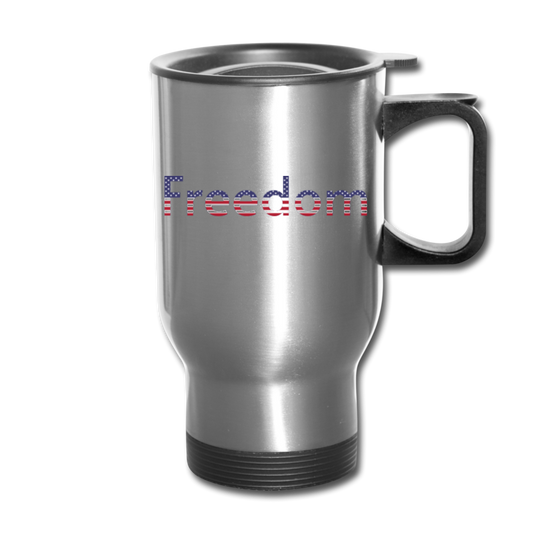 Freedom Patriotic Word Art Travel Mug - silver