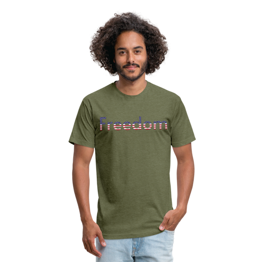 Freedom Patriotic Word Art Fitted Cotton/Poly T-Shirt by Next Level - heather military green