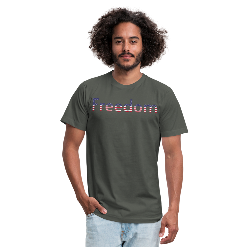 Freedom Patriotic Word Art Unisex Jersey T-Shirt by Bella + Canvas - asphalt