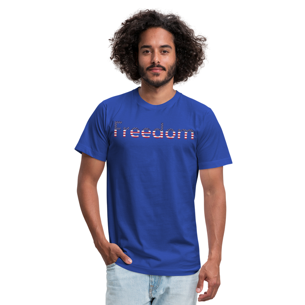 Freedom Patriotic Word Art Unisex Jersey T-Shirt by Bella + Canvas - royal blue