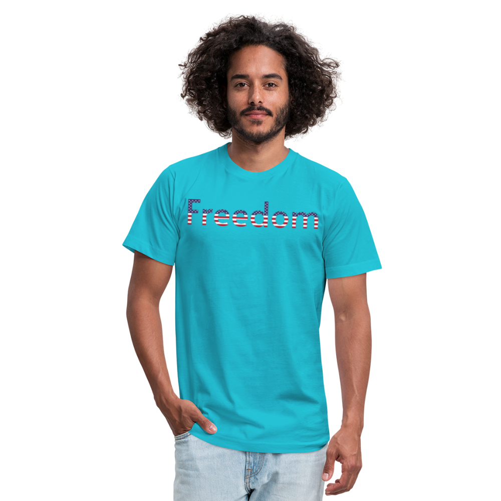 Freedom Patriotic Word Art Unisex Jersey T-Shirt by Bella + Canvas - turquoise