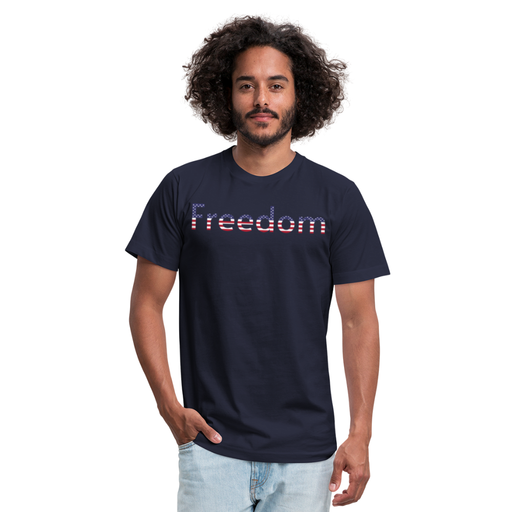 Freedom Patriotic Word Art Unisex Jersey T-Shirt by Bella + Canvas - navy