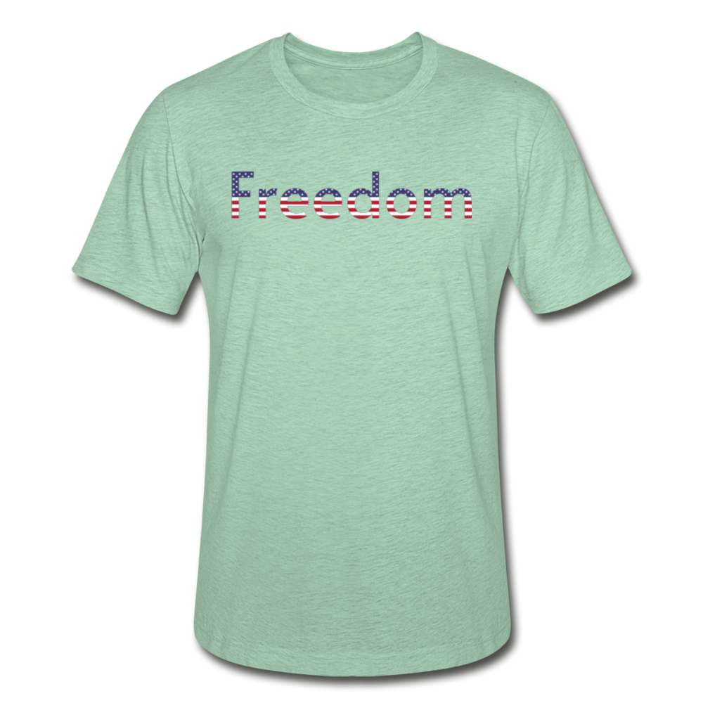 Freedom Patriotic Word Art Unisex Heather Prism T-Shirt - heather prism mint