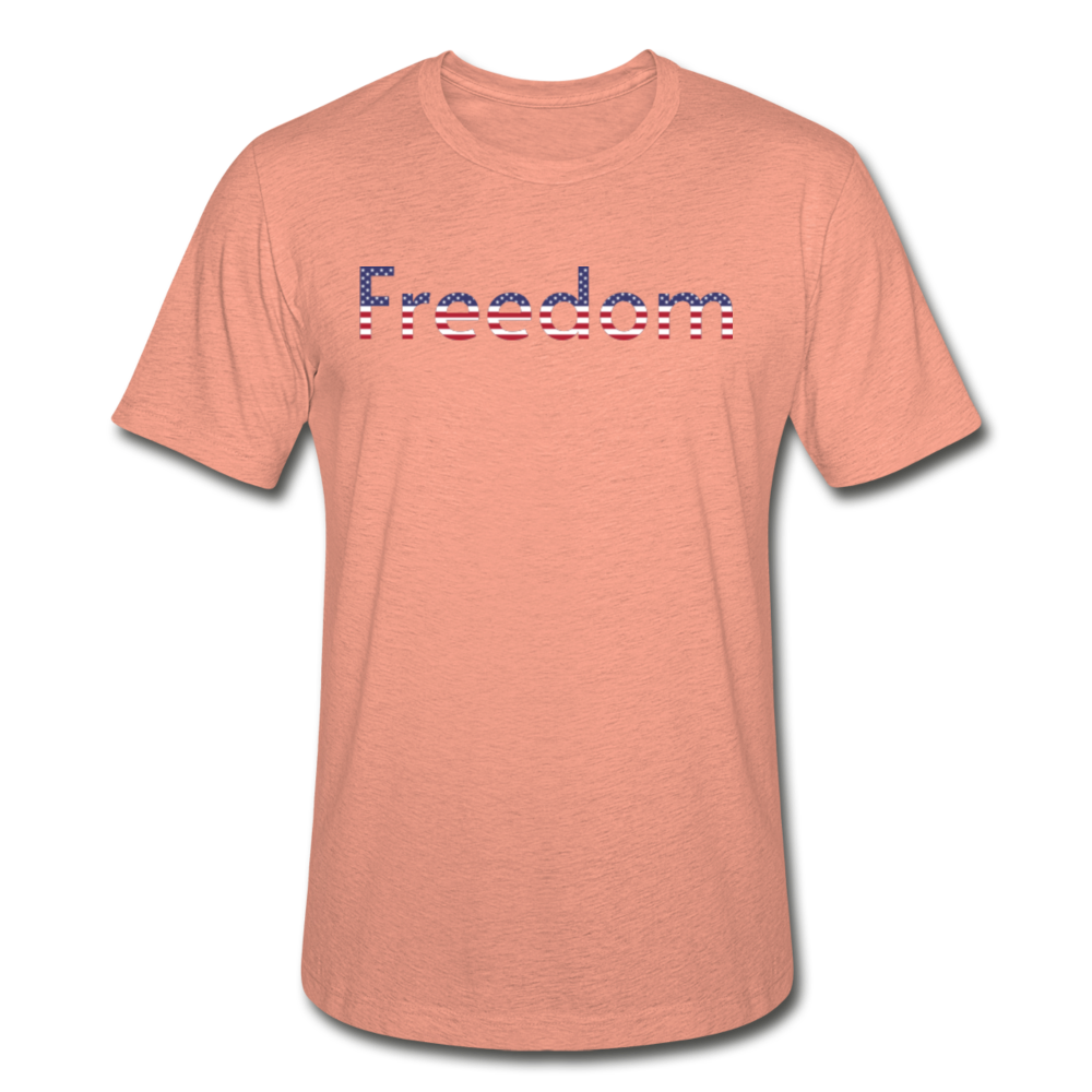 Freedom Patriotic Word Art Unisex Heather Prism T-Shirt - heather prism sunset