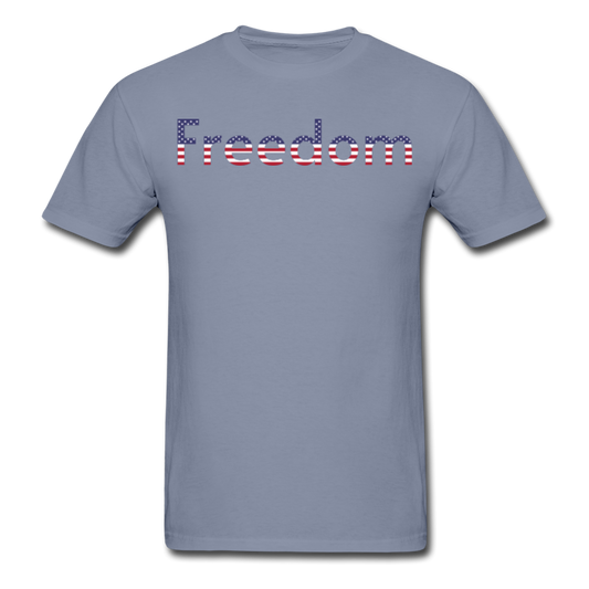 Freedom Patriotic Word Art Unisex Comfort Wash Garment Dyed T-Shirt - blue