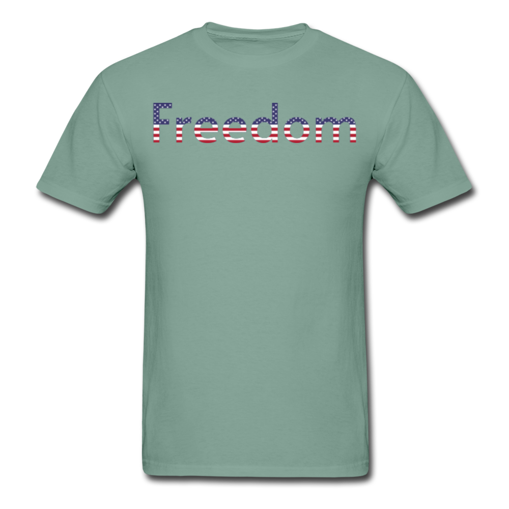Freedom Patriotic Word Art Unisex Comfort Wash Garment Dyed T-Shirt - seafoam green