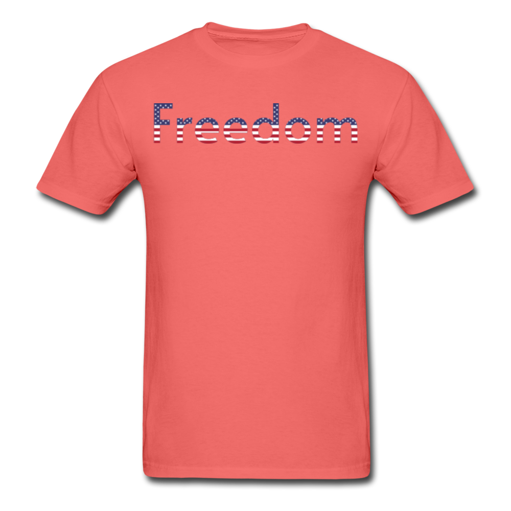Freedom Patriotic Word Art Unisex Comfort Wash Garment Dyed T-Shirt - coral