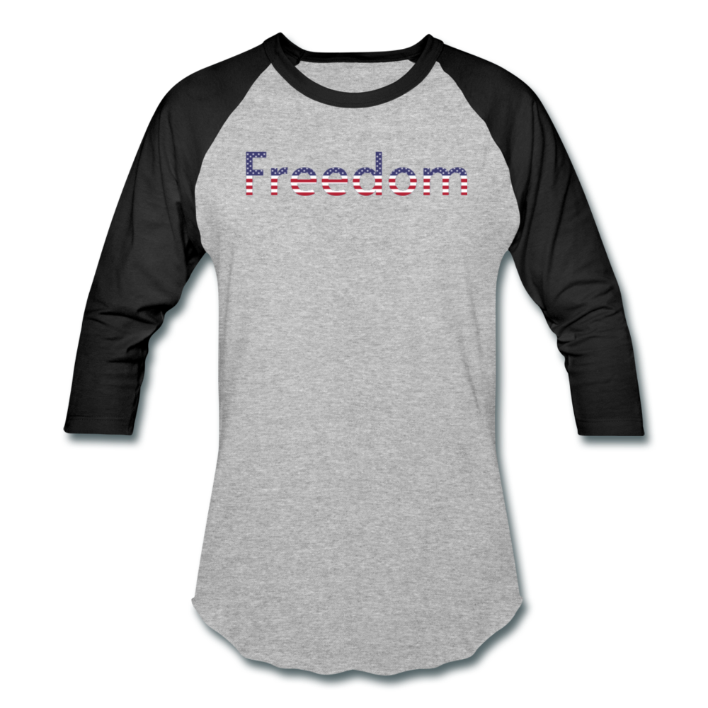 Freedom Patriotic Word Art Baseball T-Shirt - heather gray/black