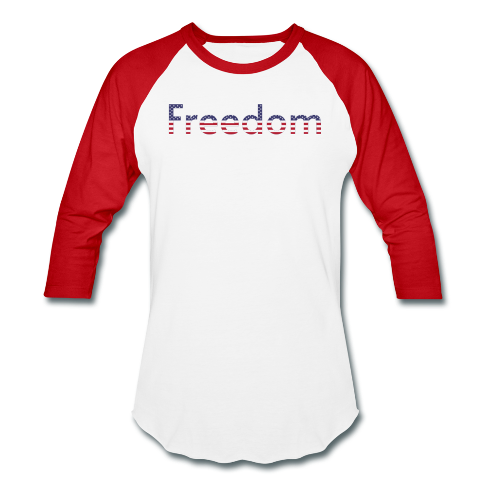 Freedom Patriotic Word Art Baseball T-Shirt - white/red