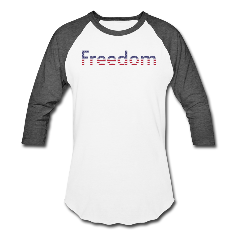 Freedom Patriotic Word Art Baseball T-Shirt - white/charcoal