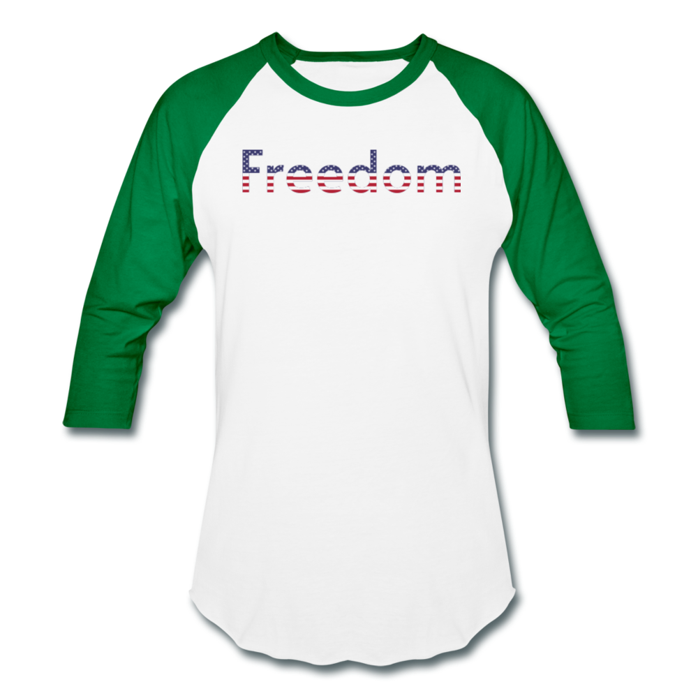 Freedom Patriotic Word Art Baseball T-Shirt - white/kelly green