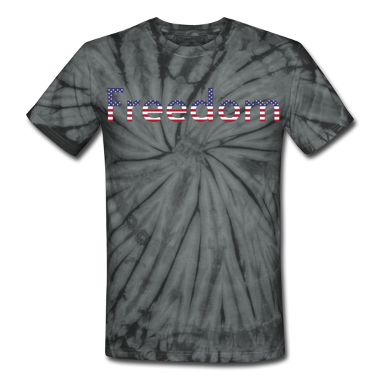 Freedom Patriotic Word Art Unisex Tie Dye T-Shirt - spider black