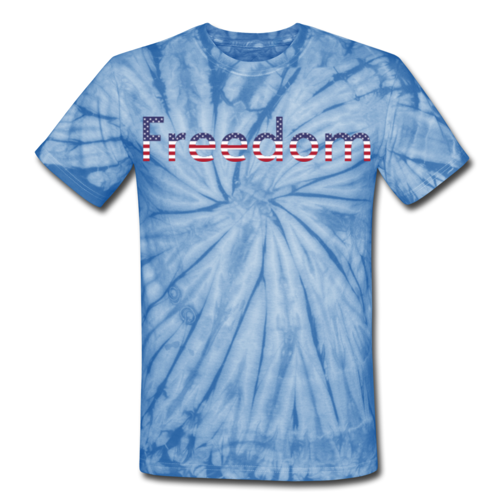 Freedom Patriotic Word Art Unisex Tie Dye T-Shirt - spider baby blue