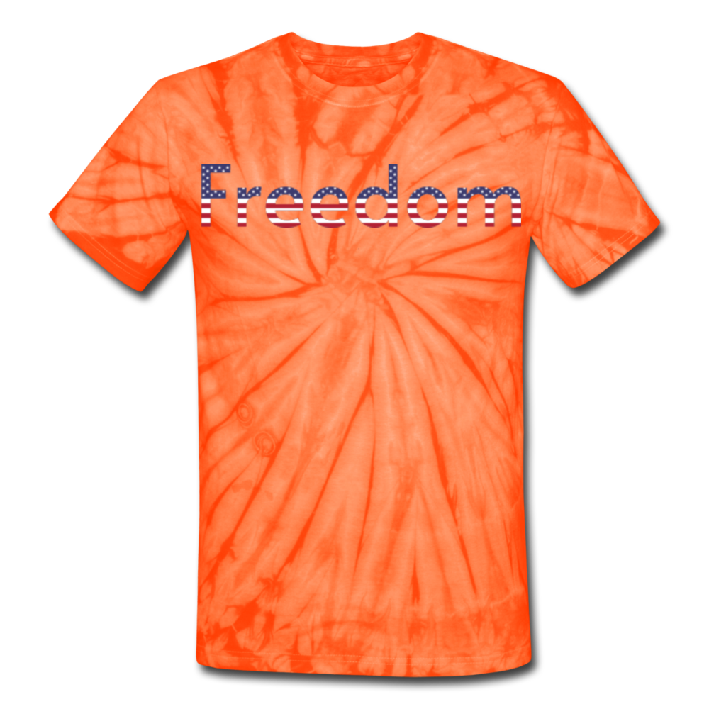 Freedom Patriotic Word Art Unisex Tie Dye T-Shirt - spider orange
